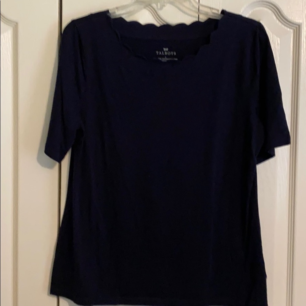 Navy Scalloped Neck Shirt